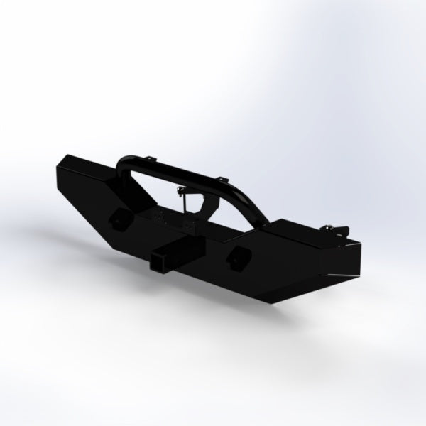 Black Subaru Sambar front bumper with 2” receiver for TT2 model trucks, 1999-2012.