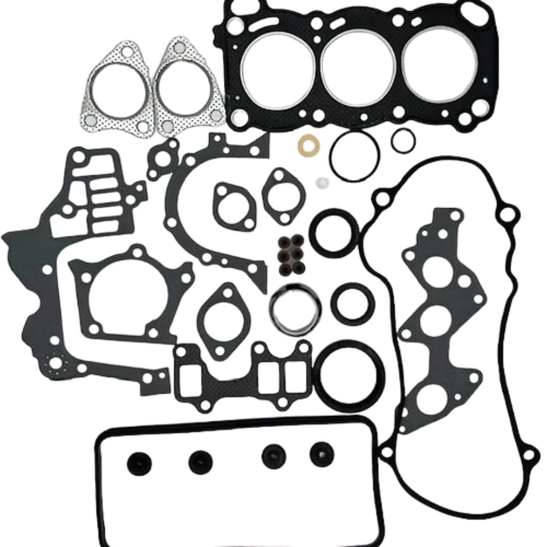 Daihatsu Hijet Truck S201P, S211P (2005–2014) all-parts gasket and seal kit featuring cylinder head gasket, intake and exhaust manifold gaskets, valve cover gasket, crankshaft oil seal, O-rings, and hardware – Parts & Accessories collection.