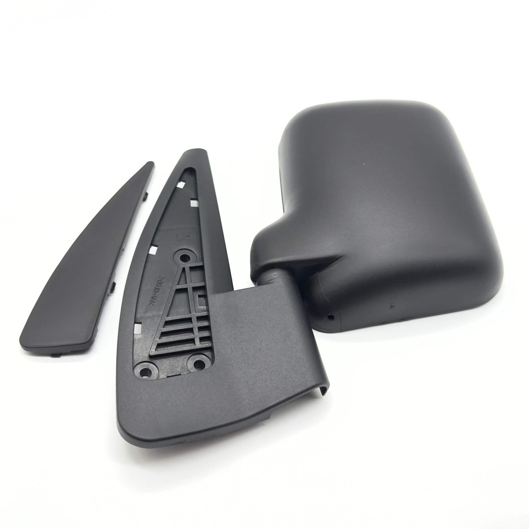 Black left-hand passenger side door mirror for Subaru Sambar Van TV1, TV2 models, 1999-2012.