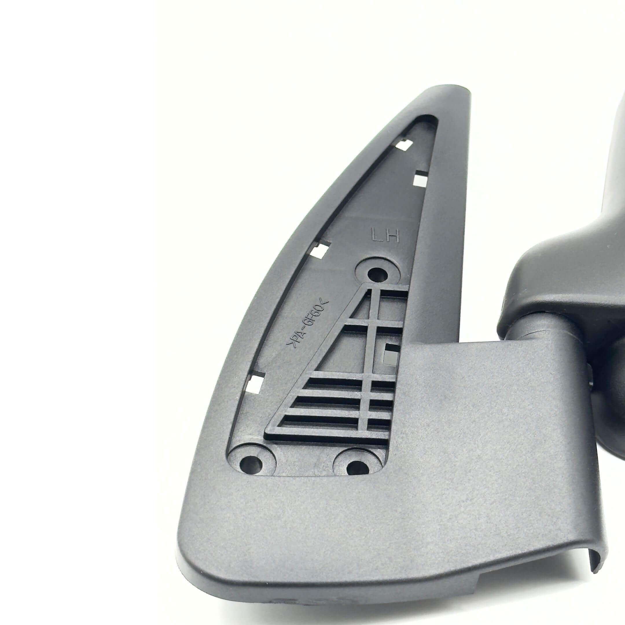 Black left-hand passenger side door mirror for Subaru Sambar Truck TT1, TT2 models, 1999-2012, featuring a sleek design and durable construction.