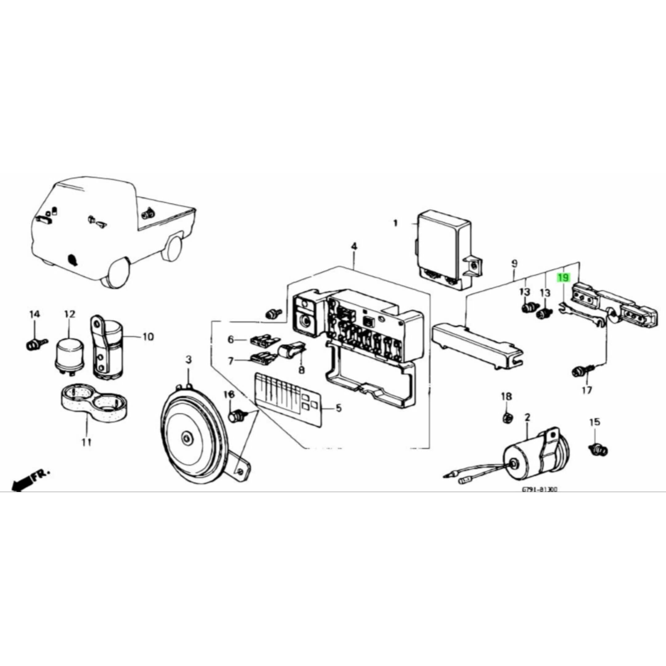 45 Amp Main Fuse for Honda Acty Van Models HH3, HH4 (1990-1999) with detailed diagram of fuse box components.