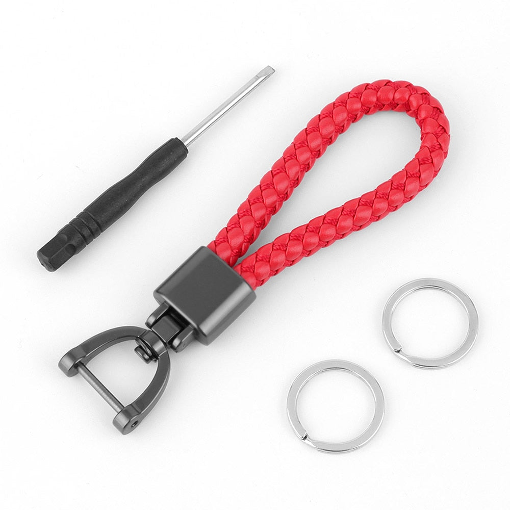 Red Hand-Woven Leather Keychain