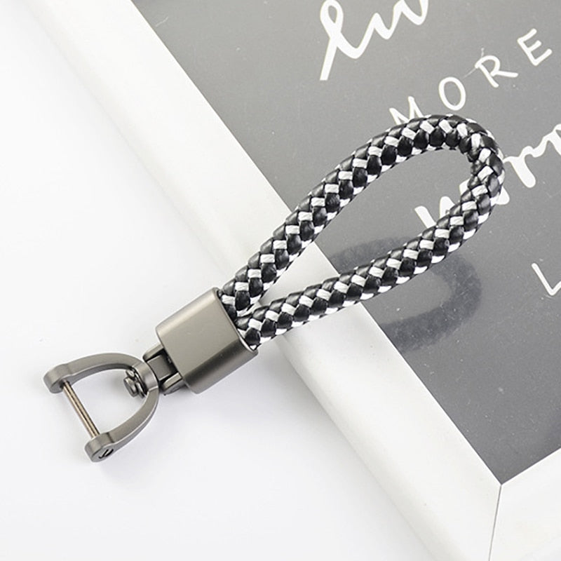 Black Silver Hand-Woven Leather Keychain