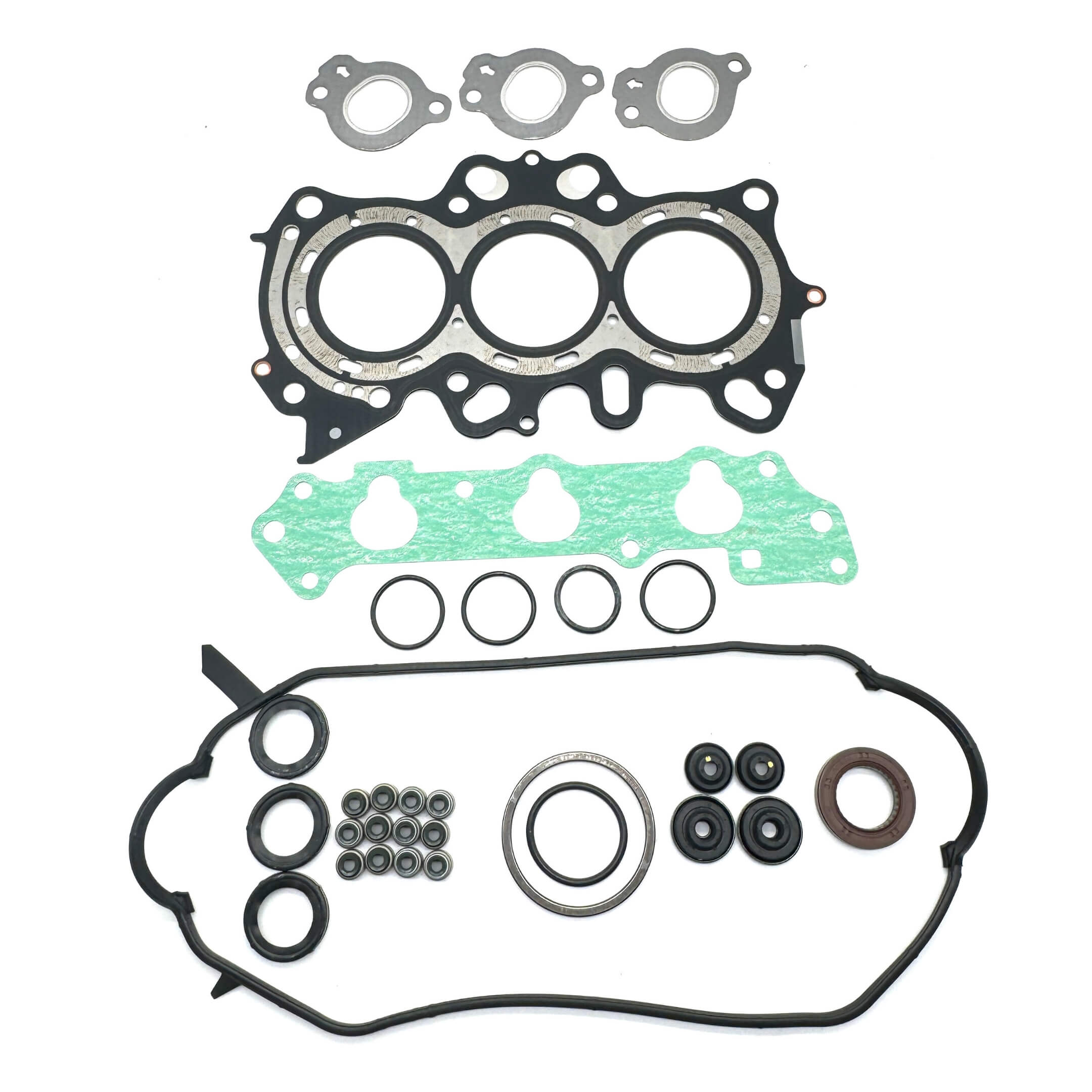 Detailed layout of the Honda Acty engine gasket kit showing various gaskets and seals for HA3, HA4 models, designed for a perfect fit and optimal sealing.