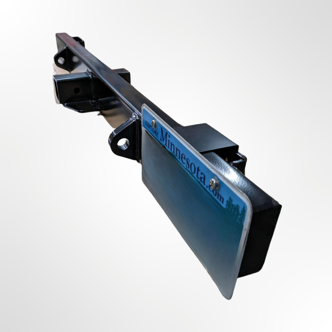 Close-up of powder-coated black rear tow bumper for Subaru Sambar Van KV4, showcasing durable construction and license plate mount