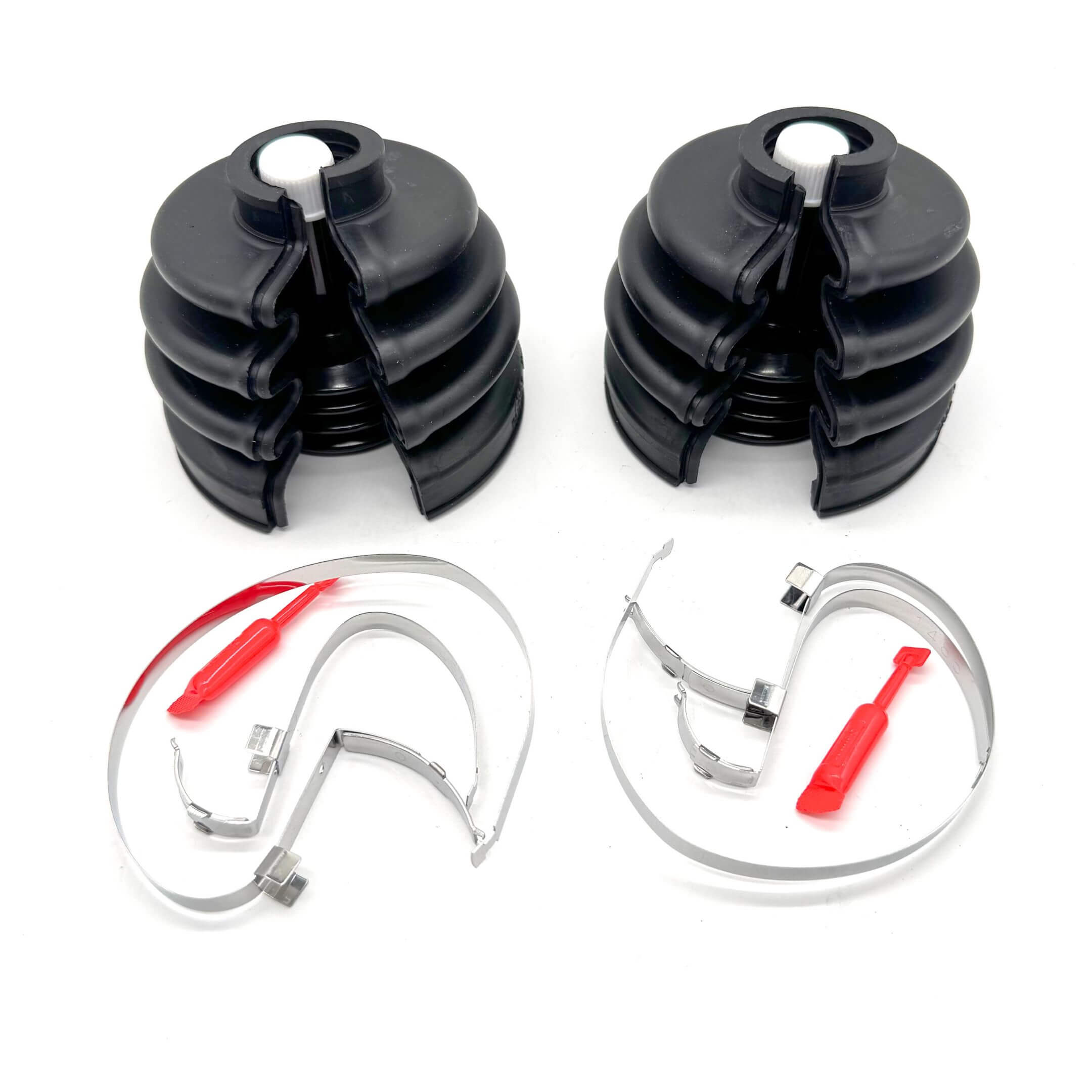 Outer Drive Shaft Split Boot Set for Subaru Sambar Wagon TW1, TW2 Models 1999-2012, featuring black rubber boots with metal clamps and red applicator.