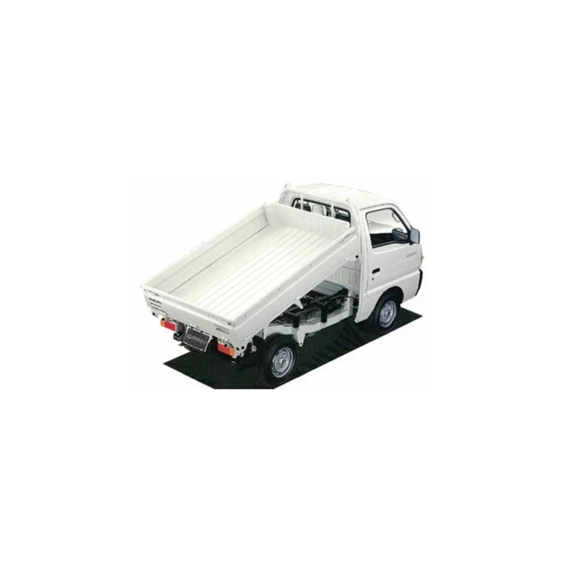 White Japanese mini kei truck with hydraulic dump bed—demonstrating a dump-bed configuration ideal for farmers, ranchers, construction, and landscaping work sites.