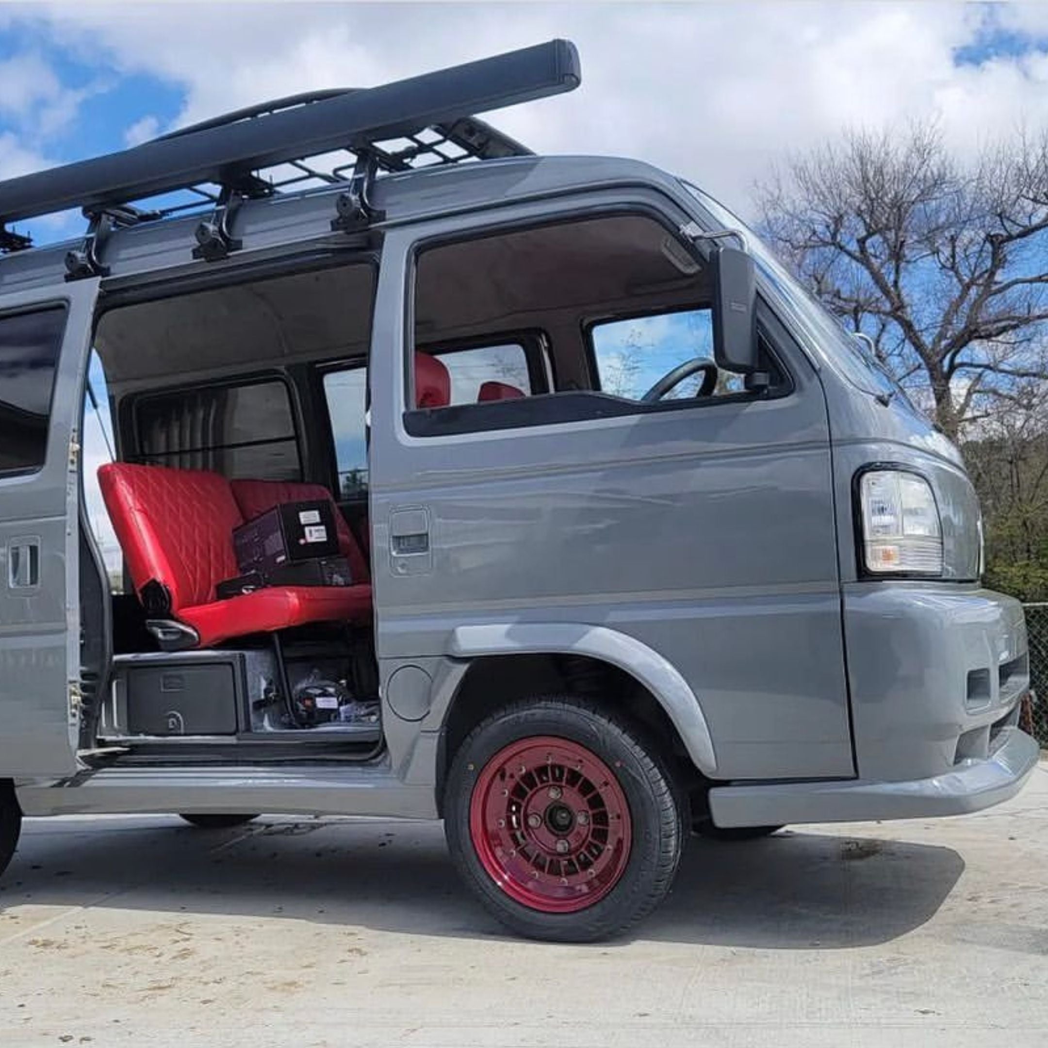 Side view of Honda Acty Van featuring Mag Factory Gloss White Fender Flares, highlighting the precise contour fit, impact‑resistant polymer construction, and extra tire clearance for a sporty profile.