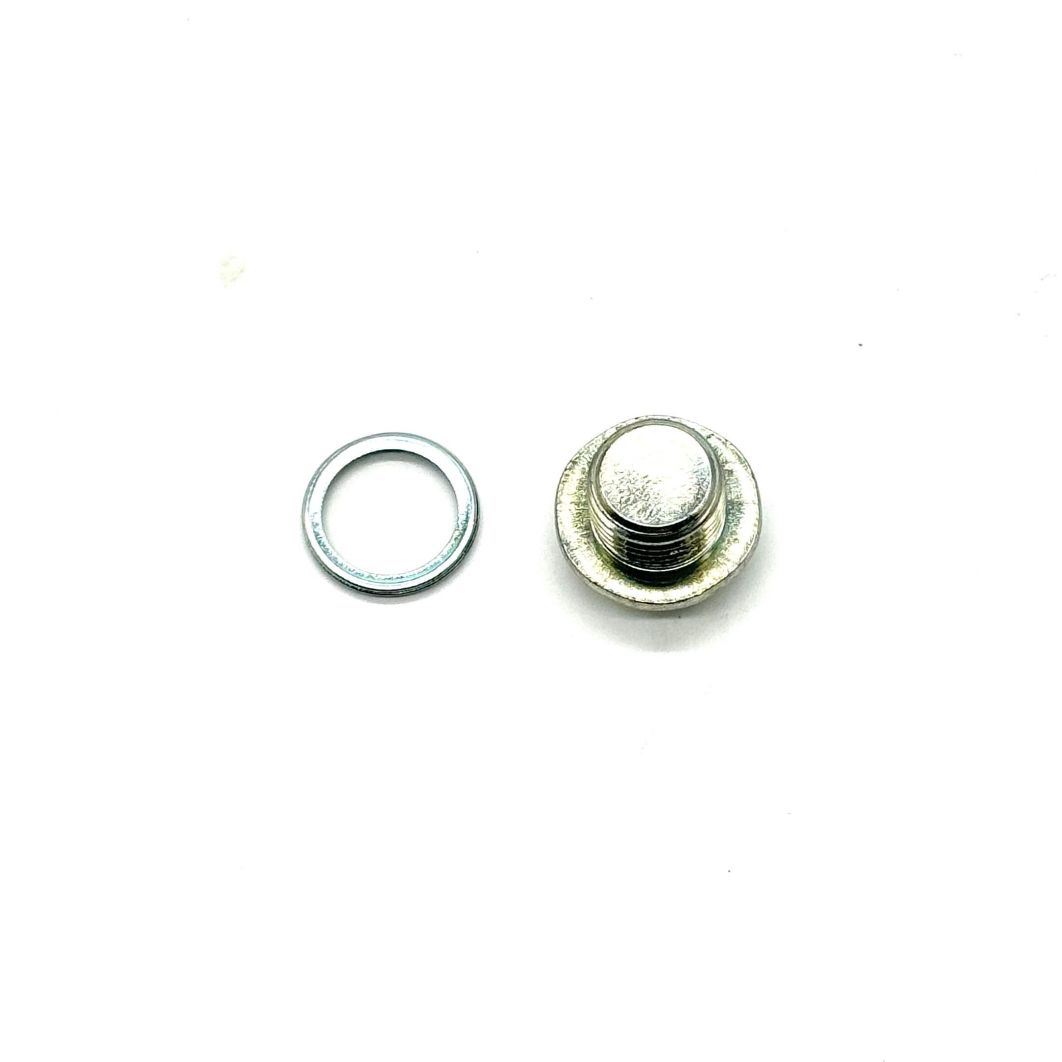 Silver oil drain plug with washer for Subaru Sambar Truck TT1, TT2 models, 1999-2012.