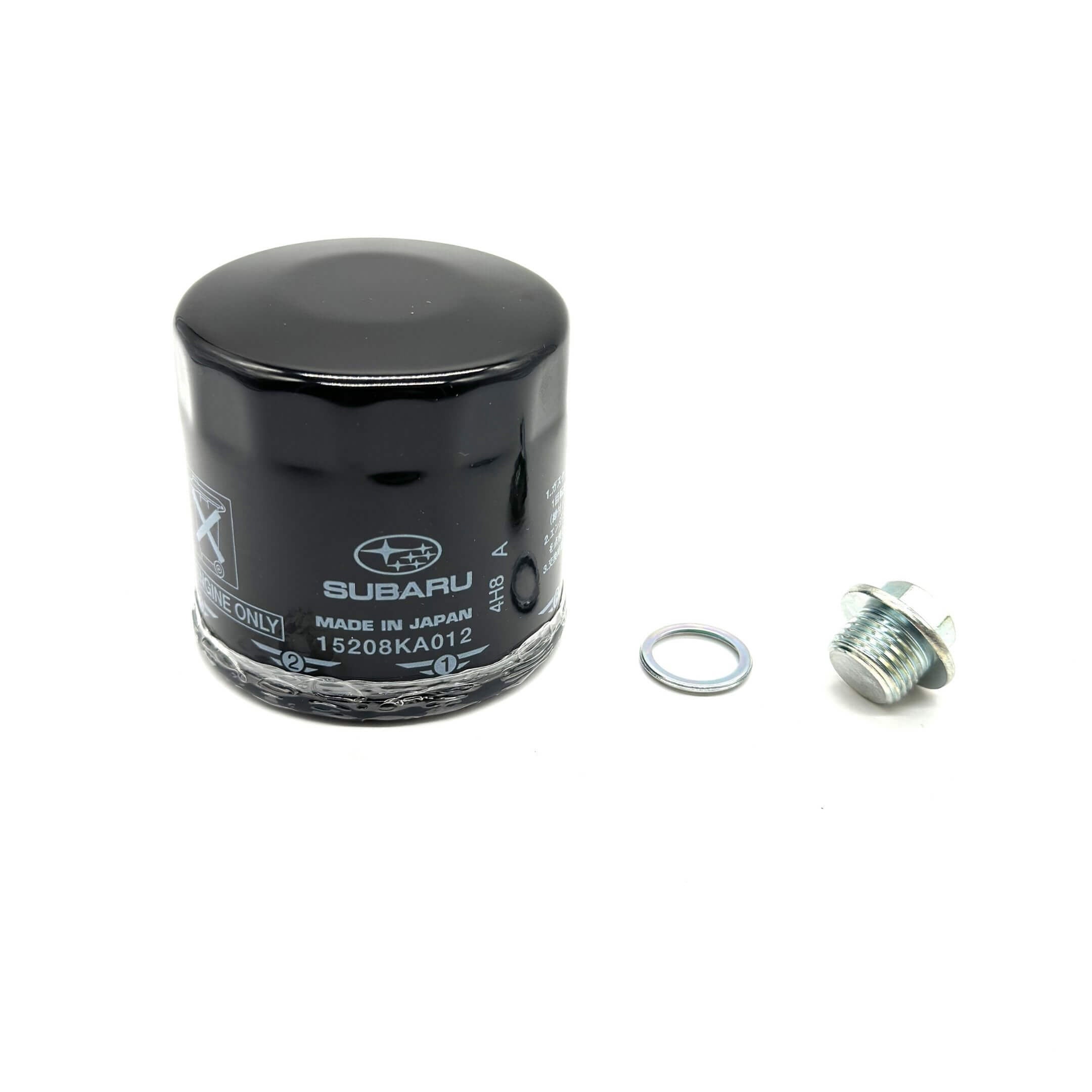 Genuine Subaru Sambar Truck TT1, TT2 Oil Filter and Drain Plug, black, compatible with 1999-2012 models.