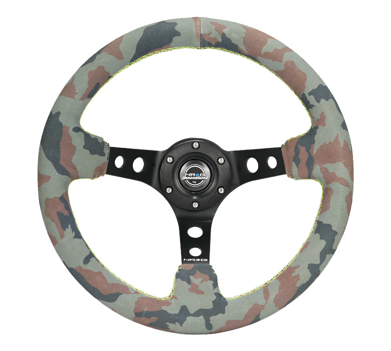 NRG 350mm Camo Suede Steering Wheel close-up RST-006MB-S-CAMO