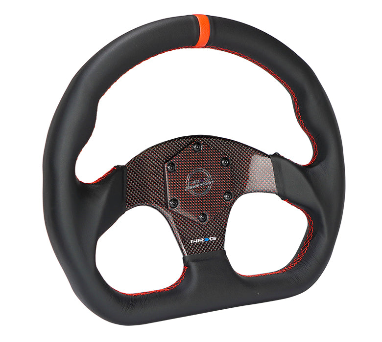 RST-024CF/RD Close-up of Bold Red Stitching on NRG Steering Wheel