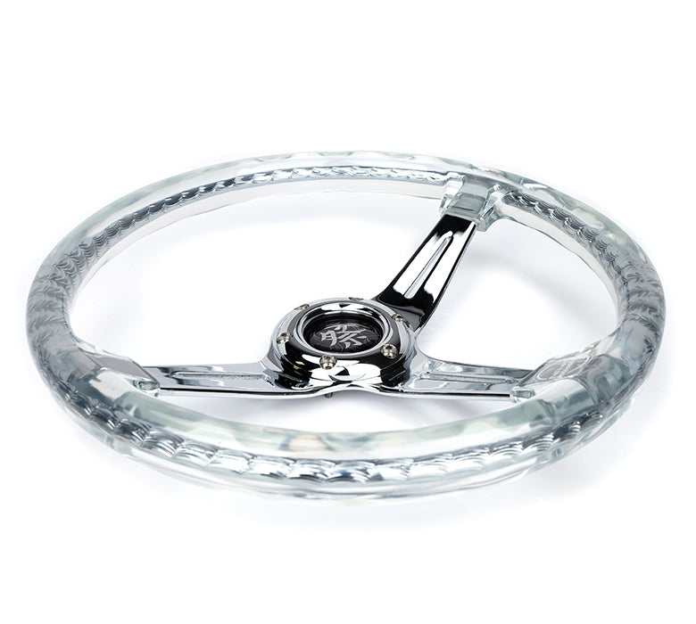 RST-027CH-CL Top view of clear acrylic 'Matsuri' 350mm steering wheel by NRG