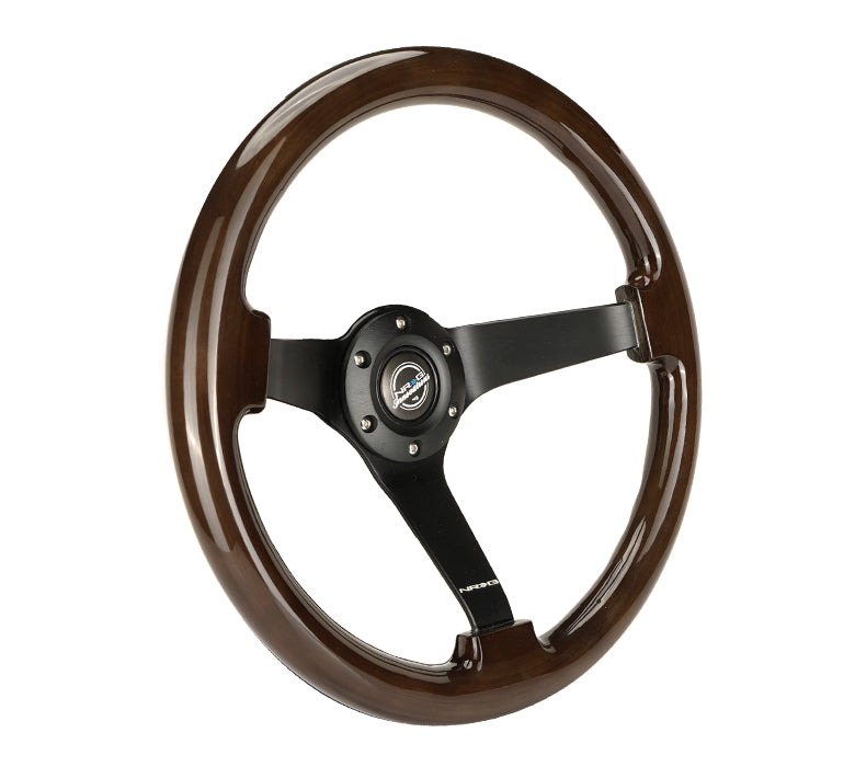 RST-036BK-BKW Solid Black Spokes on NRG Wood Steering Whee