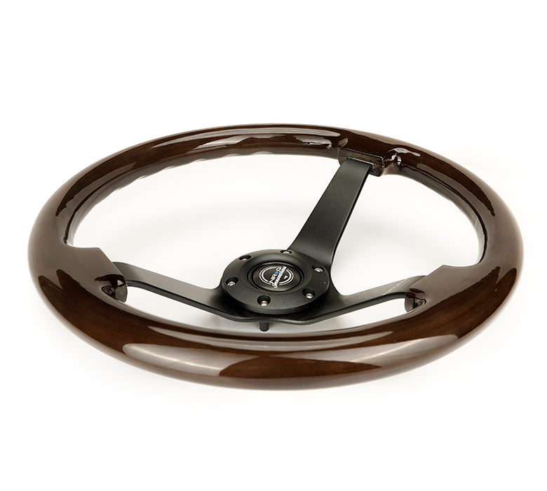 RST-036BK-BKW Close-up of mahogany finish on NRG Steering Wheel