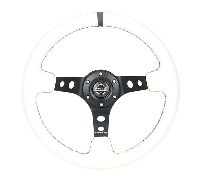 RST-006BK-WT-B NRG 350mm white leather steering wheel close-up