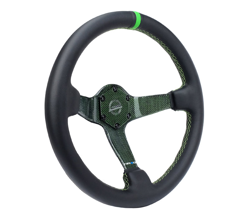 Leather Grip Wheel with Green Stitching Detail RST-036CF-GN