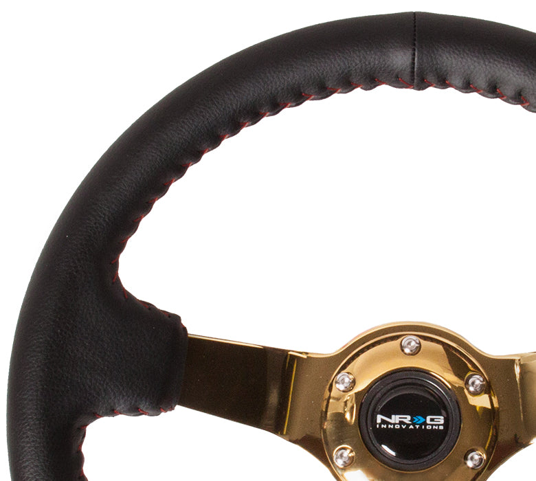 Black Leather Wheel with Red Baseball Stitching RST-036GD