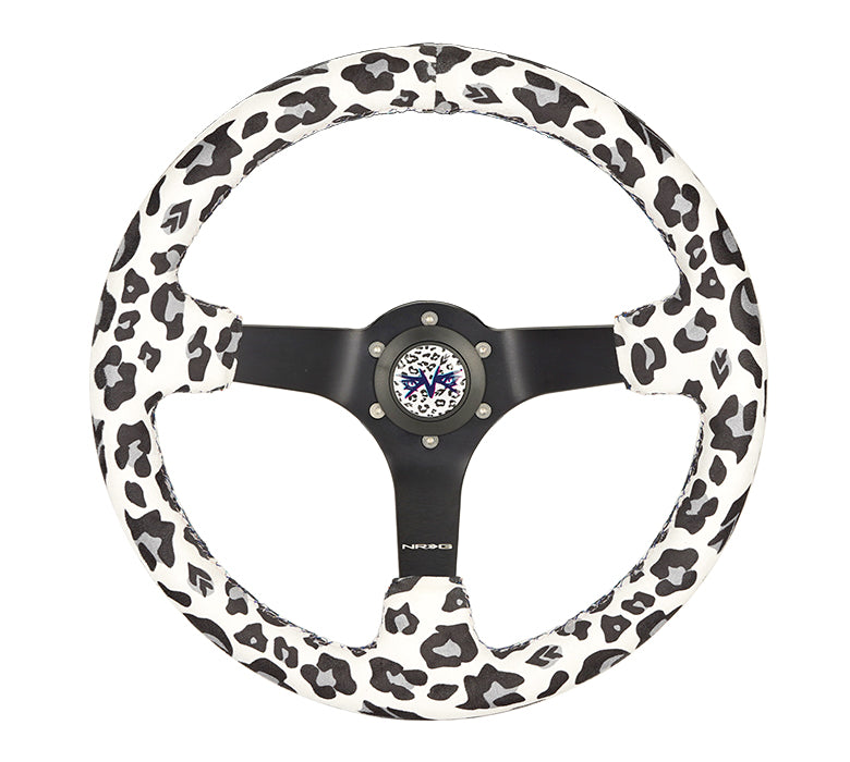 NRG Savage White Leopard Print Steering Wheel 350mm RST-036MB-SV-WT