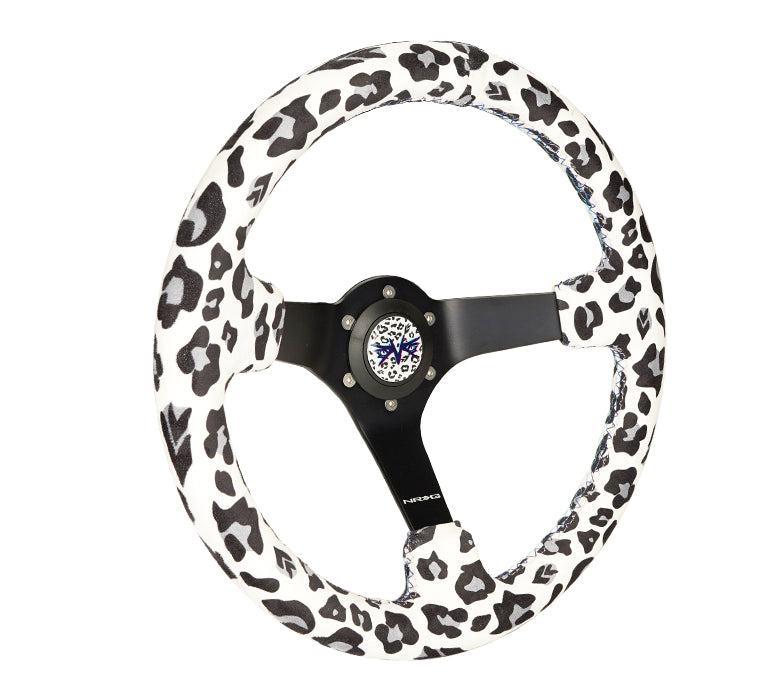 Matte Black Spoke on NRG White Leopard Steering Wheel RST-036MB-SV-WT