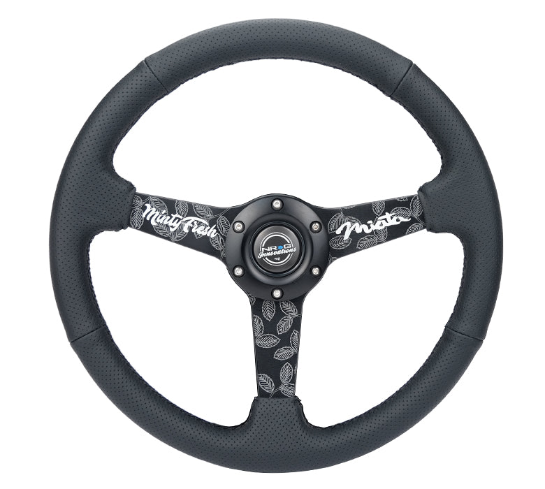 NRG 350mm black perforated leather steering wheel RST-037MB-MF
