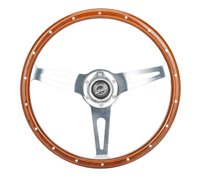 360mm NRG Wood Grain Steering Wheel Chrome Spokes