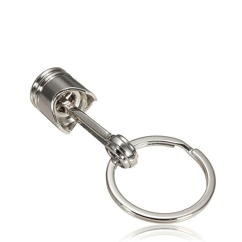 Silver Alloy Engine Piston Inspired Keyring