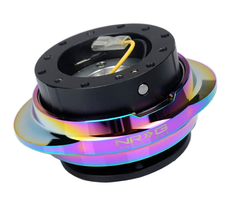 Side view of NRG Quick Release Kit with Black Body and Shinny Multicolor Oval Ring, Gen 2.2 Model SRK-220BK/MC