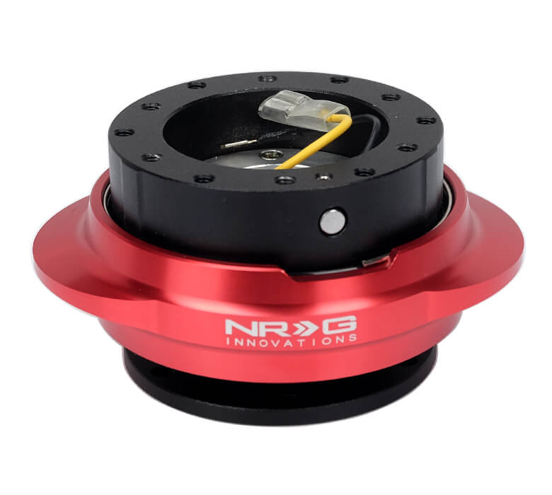 NRG Quick Release Kit with Black Body and Shiny Red Oval Ring - Gen 2.2 - SRK-220BK/RD, showcasing a sleek black finish with a vibrant shiny red oval-shaped ring.