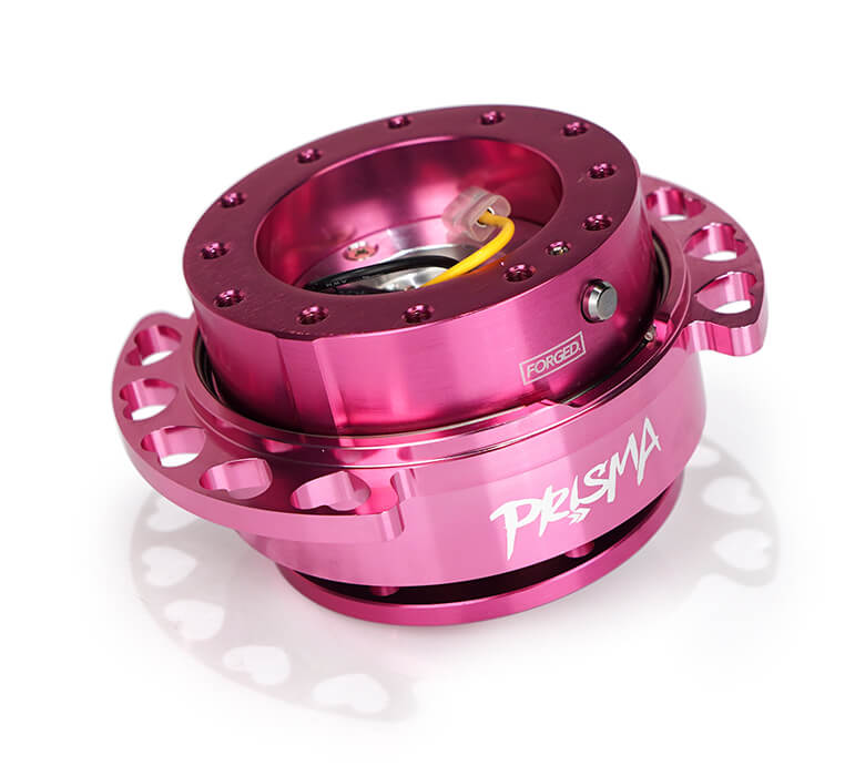 NRG Quick Release Kit SRK-222PK-PK with pink body, pink heart cutout ring, and Prisma logo.