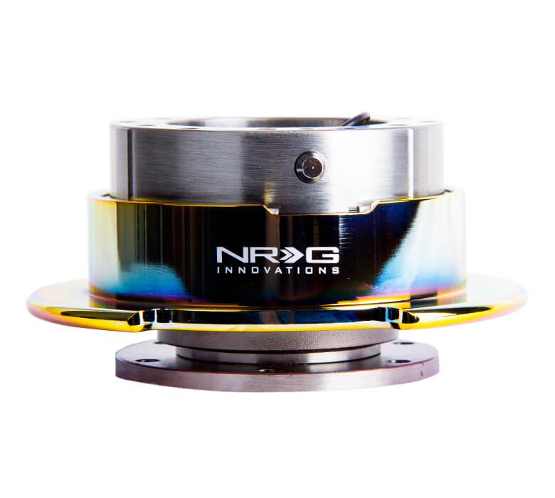 NRG Quick Release Kit SRK-250GM/MC featuring a gun metal body with a vibrant neo chrome ring, Gen 2.5, highlighting its stylish design and superior craftsmanship.
