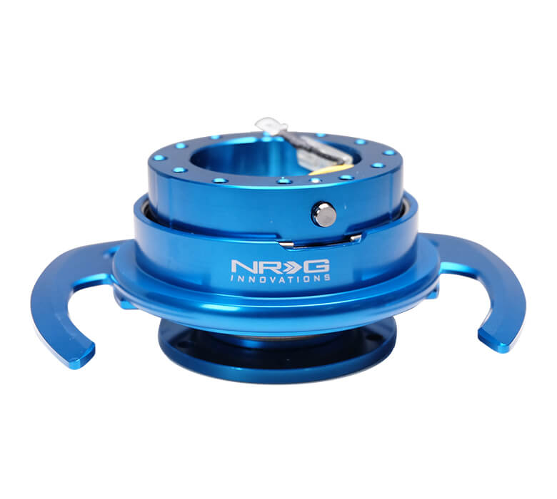 Front view of NRG Gen 4.0 Quick Release Kit SRK-700BL with Blue Body, Blue Ring, and Handles for Japanese mini trucks