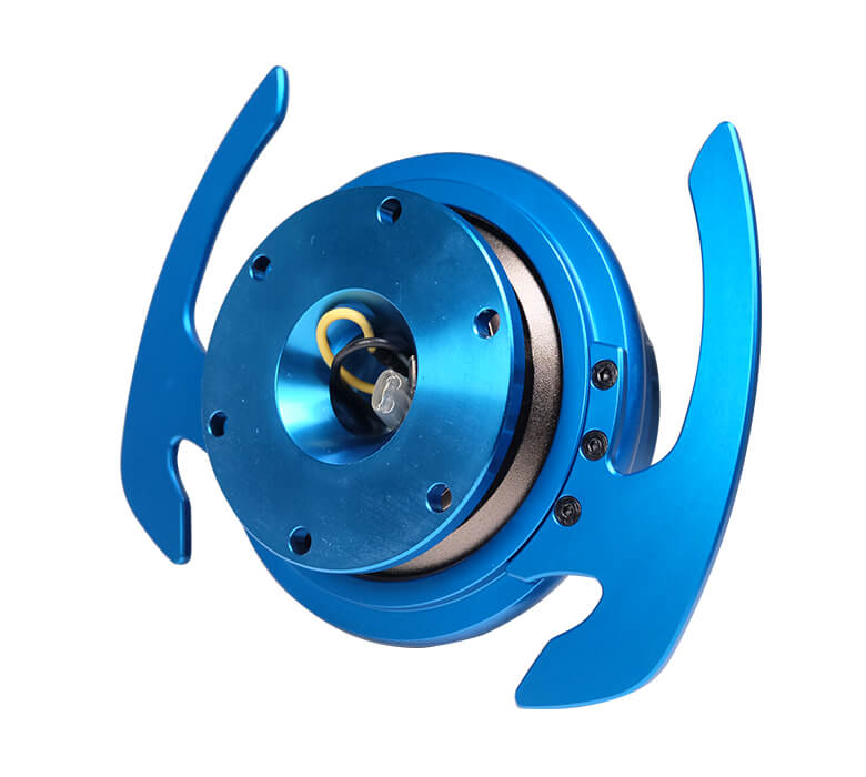 Top view of NRG Gen 4.0 Quick Release Kit SRK-700BL featuring Blue Body, Blue Ring, and Handles for Japanese mini trucks