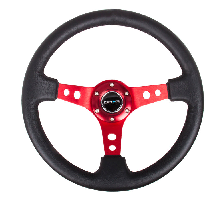 Red Spoke Black Leather Wheel - RST-006RD