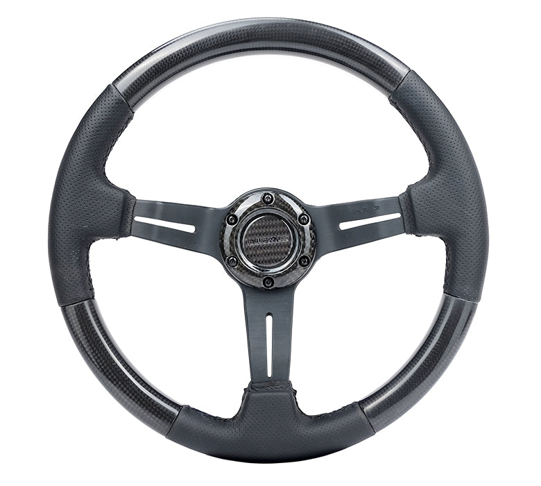NRG 350mm Carbon-Leather Steering Wheel Close-up