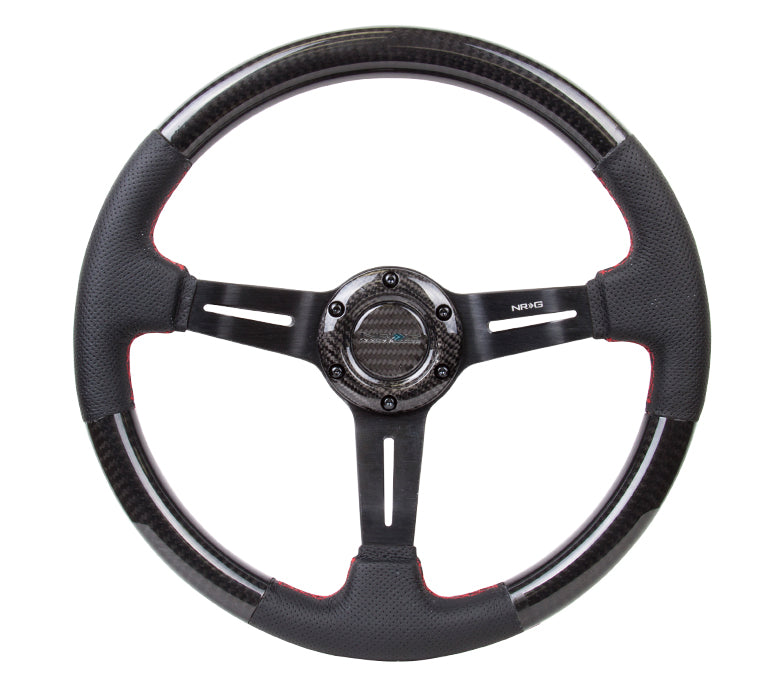 Oiwa Steering Wheel with Red Stitching & Carbon Fiber Grip