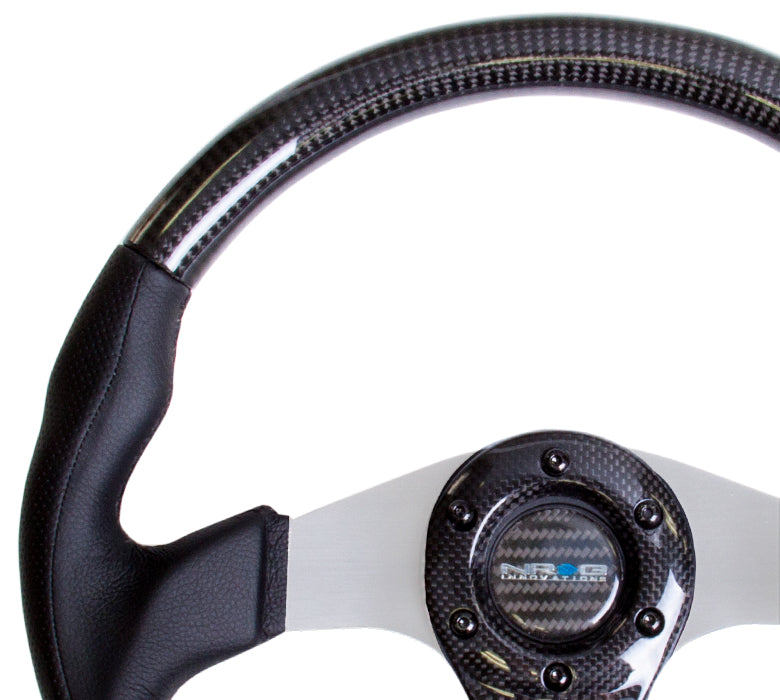 Silver Oval Carbon Steering Wheel with Leather Grip