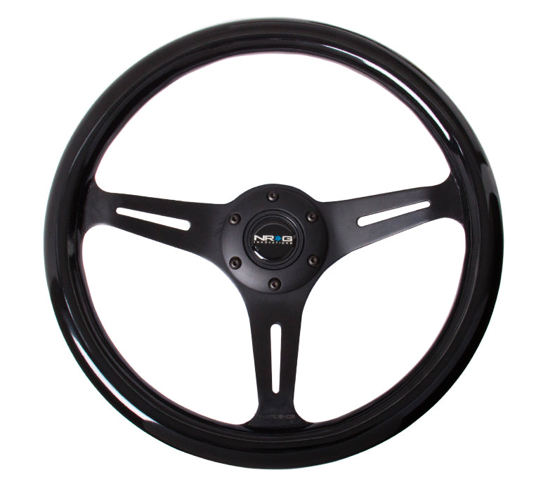 NRG 350mm Black Wood Grain Wheel with Matte Black Spokes