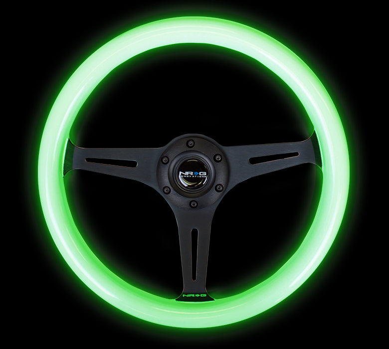 Oiwa Garage NRG Luminor Series glow-in-the-dark wood grain steering wheel.