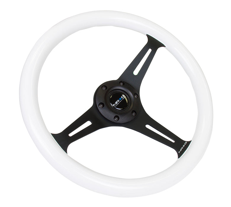 Glow-in-the-Dark Blue Steering Wheel - Classic Black Spokes Design
