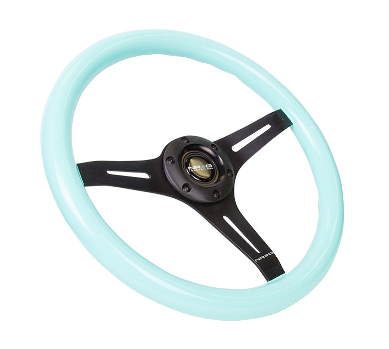 3-Spoke Black Matte Steering Wheel with Minty Wood Finish