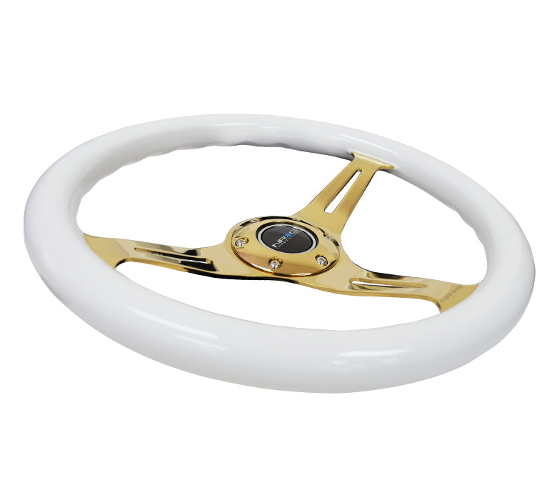 Gold Chrome Spoke White Steering Wheel 350mm