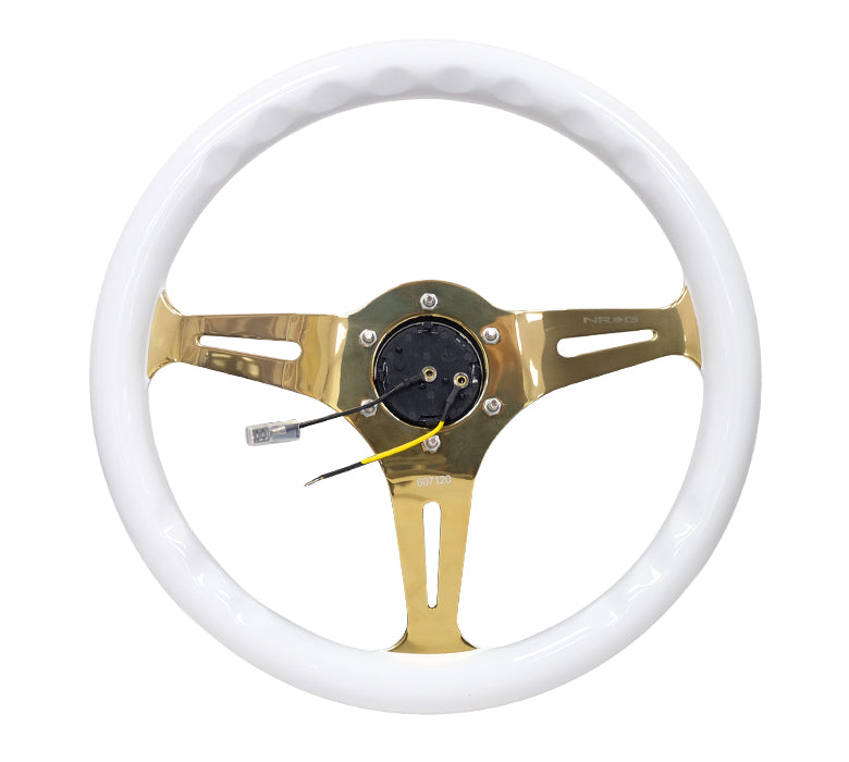 Gold Chrome Spoke White Steering Wheel 350mm