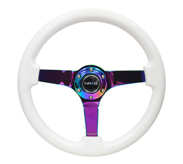 NRG White Wood Grain Steering Wheel Neo Chrome Spokes