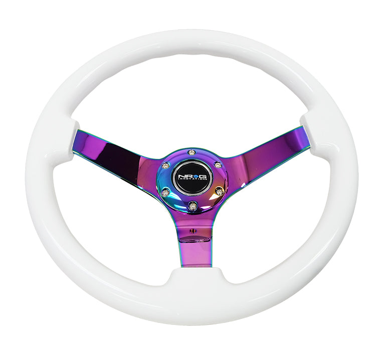 NRG White Wood Grain Steering Wheel Neo Chrome Spokes