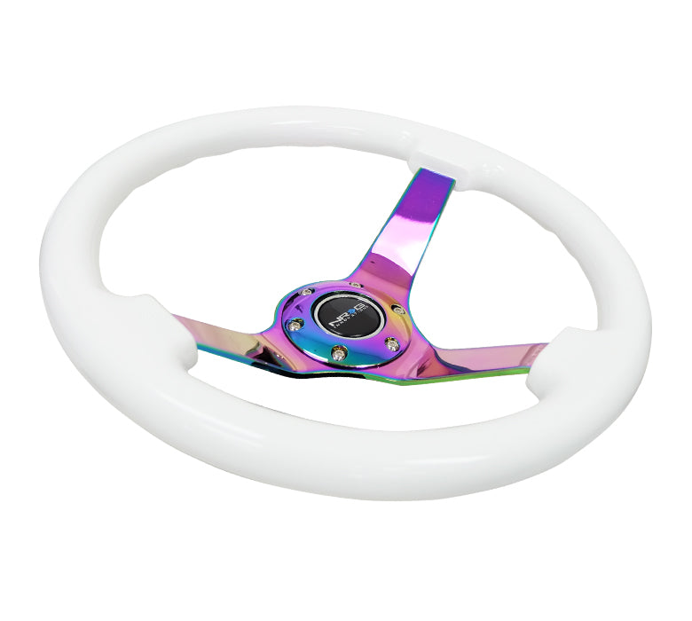 希少　NRG製　ネオクローム　ホワイト　ウッドステアリング　350mm USDM NRG Steering Wheel 350mm White Wood Neo Chrome Spokes - RST-036WT-MC