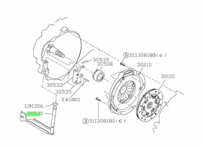 Clutch assembly diagram highlighting the clutch release lever for Subaru Sambar KS3, KS4 1990-1998, visual installation guide available at Oiwa Garage.