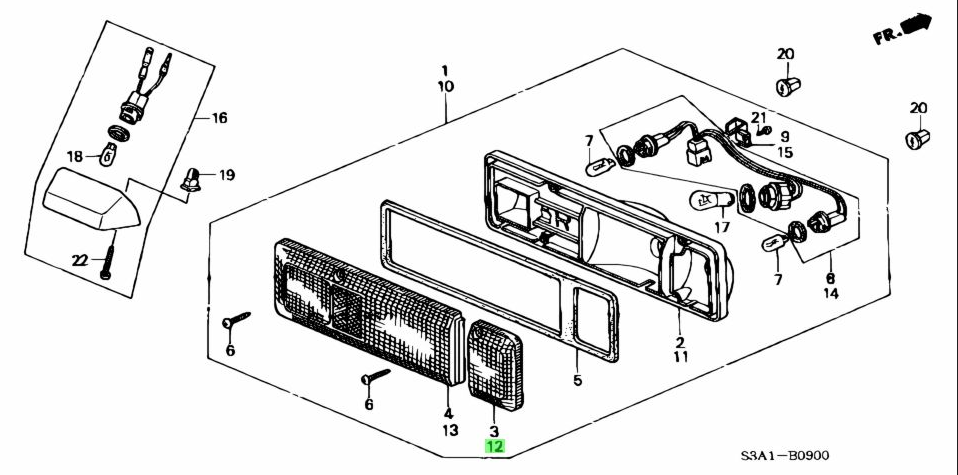 Detailed diagram of front left turn signal lens for Honda Acty Truck HA3, HA4 (1990-1999), ensuring proper installation.