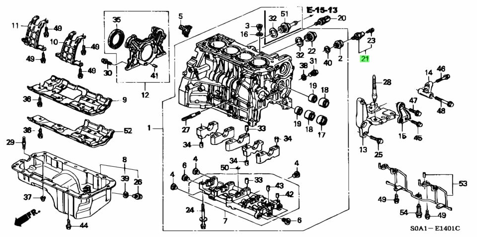 Schematic diagram of engine components including Oil Pressure Switch for Honda Acty HH3, HH4.