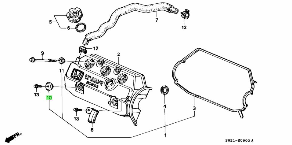 OEM diagram illustrating the installation position of the valve cover bolt seals on Honda Acty HA3, HA4 models.